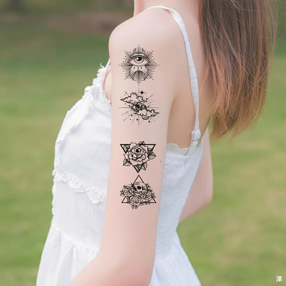 52-Piece Black White Waterproof Temporary Tattoo Stickers Set Durable Body Art Fake Tattoos for Daily Wear Artistic Events 250515