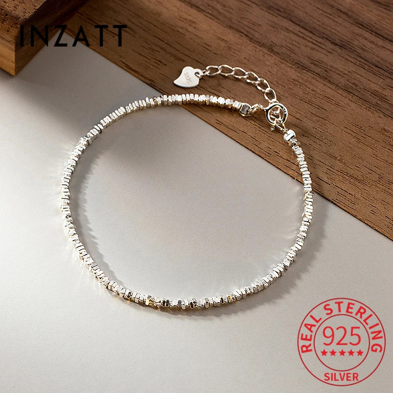 INZATT Real 925 Sterling Silver Square Chain Bracelet for Women Cute Fine Jewelry Minimalist Geometric Accessories 250520