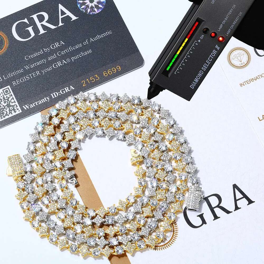 VVS Diamond Star Tennis Chain Necklace Bling Iced out 925 Sterling Silver 100% Real Moissanite Fashion Jewelry Men And Women