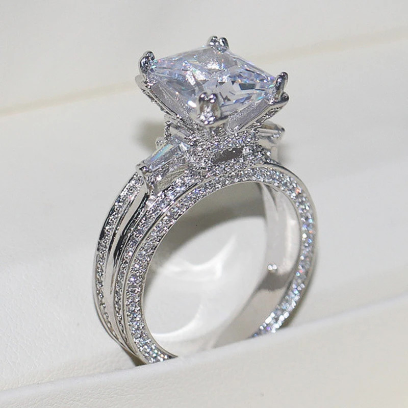 Huitan Gorgeous Full Cubic Zirconia Ring for Women Inlaid Square CZ Stone Engagement Wedding Rings Fashion Jewelry 250519