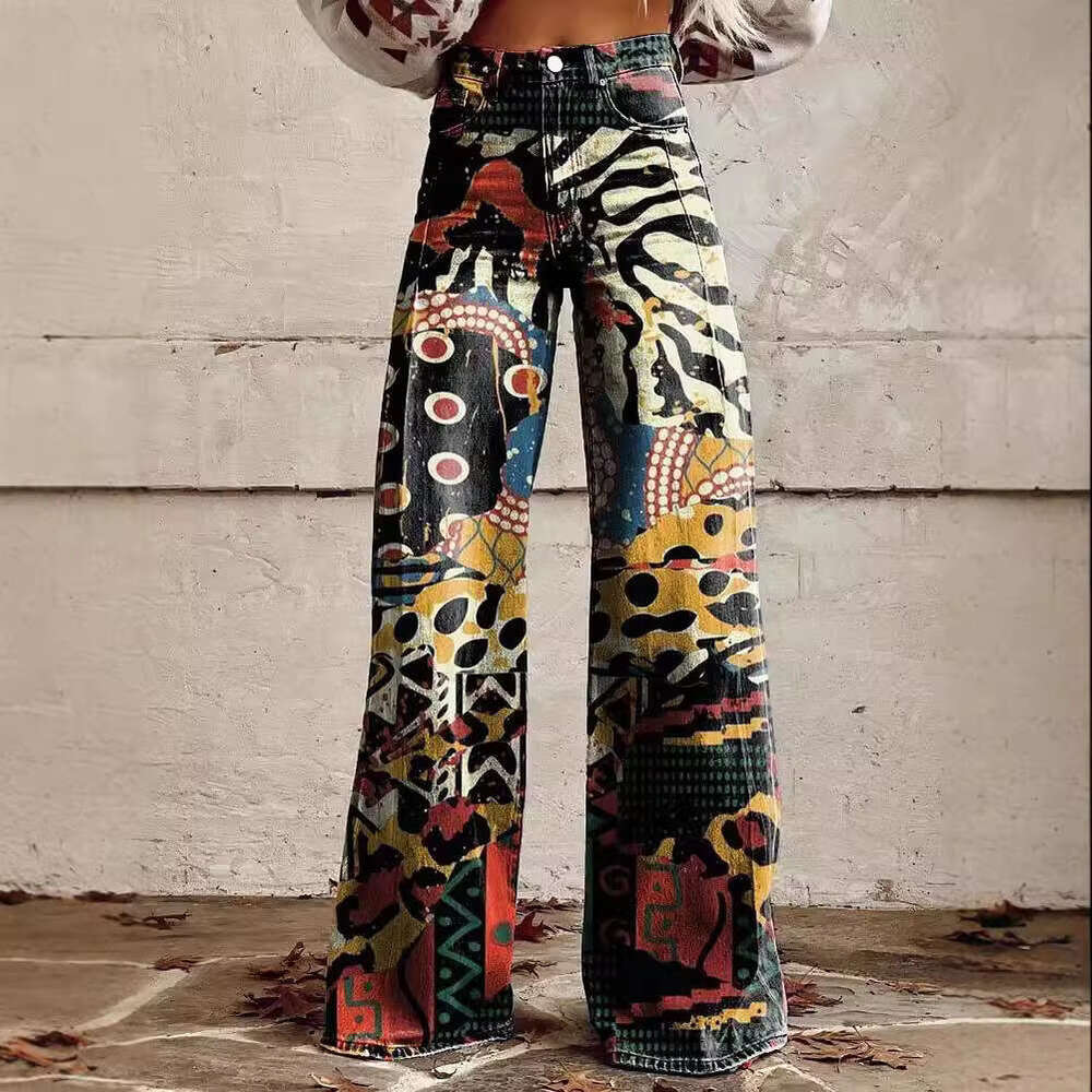 2025 plus size women's casual pants thin imitation jeans wide legs