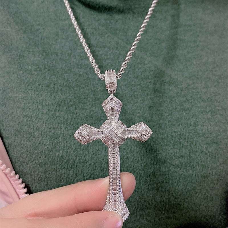 Full Moissanite Necklace Sterling Cross Pendant for Women 2.76*1.57inch Hip Hop Fine Jewelry Men Christmas Ladies Mother Father Valentine'S day G