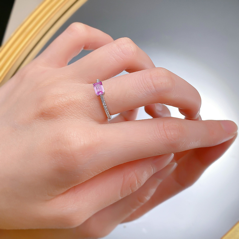 Elegant S925 Sterling Silver Engagement Ring with Purple Gemstone, Simple and Timeless Design for Women