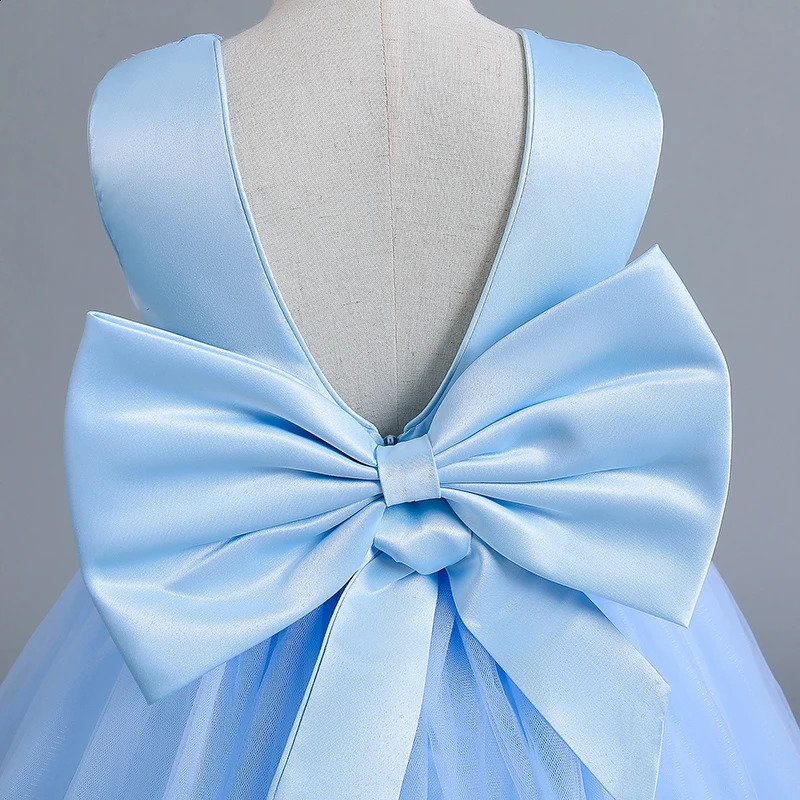 12 14 Yrs Girls Party Dresses Blue Sequined Bow Gala Prom Gown for Children Kids Formal Events Costume Birthday Princess Clothes 250519