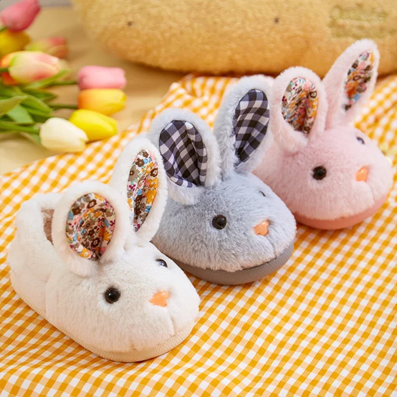 Children Indoor Slippers Winter Warm Cotton Shoes Kids Home Floor Slippers Cartoon Rabbit Anti-slip Boys Girls Plush Footwear 250519
