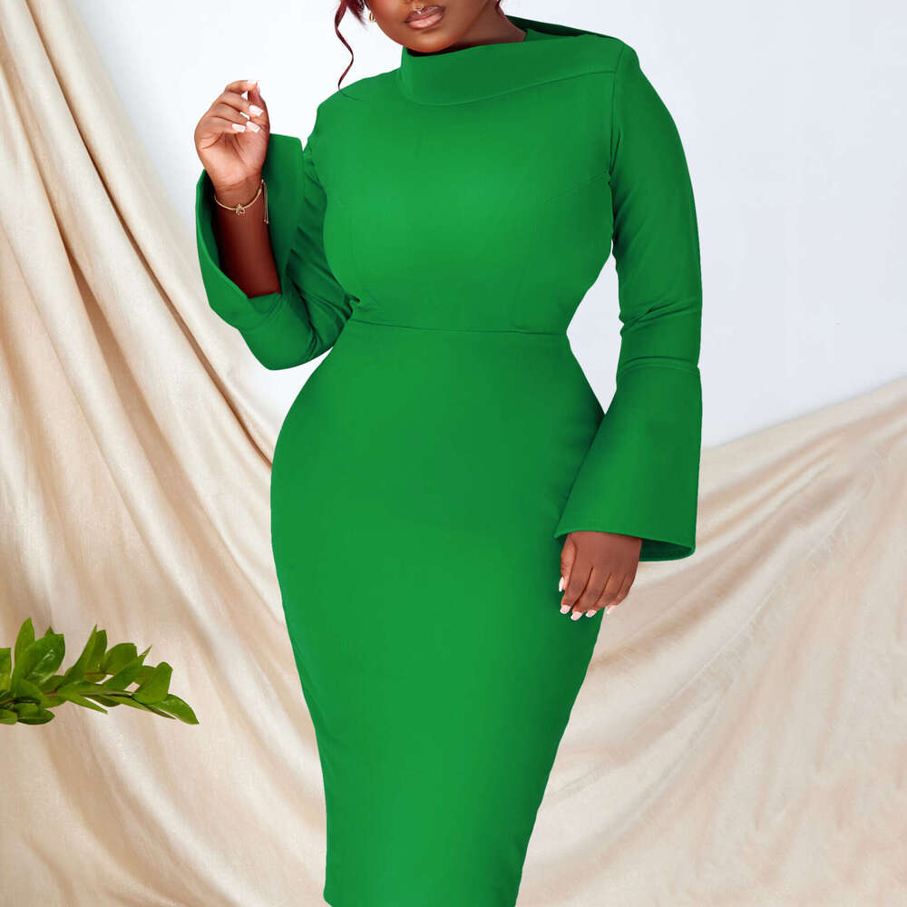 Women's Wear Women's New Fashionable And Elegant Long Sleeved Diagonal Neck Wrapped Hip Elastic Knitted OL Pencil Dress