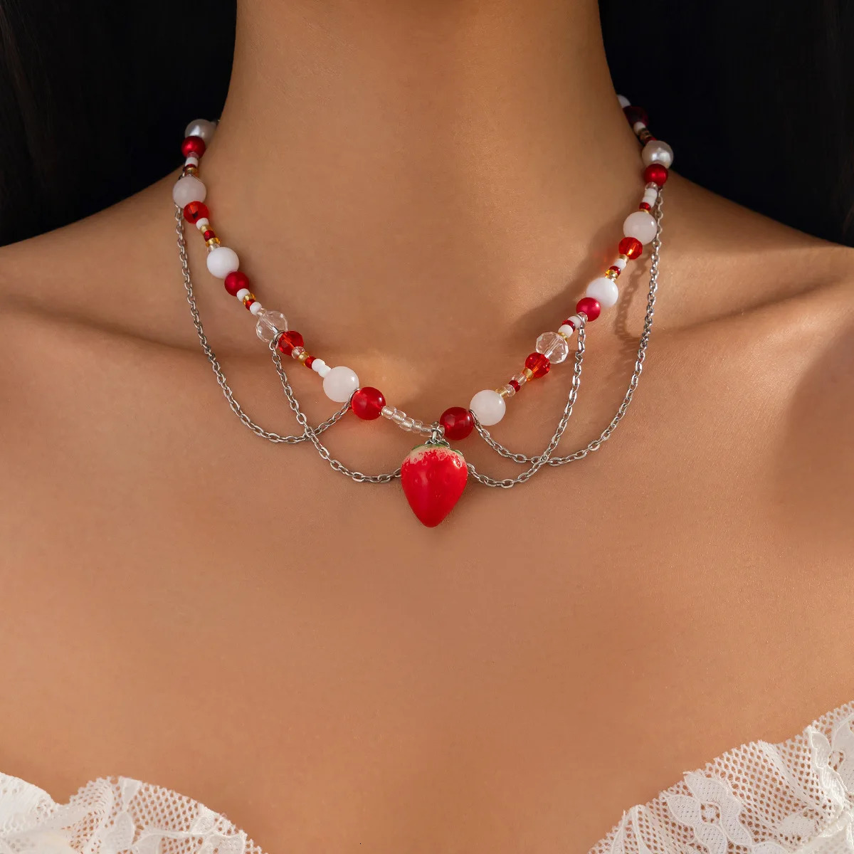 Womens Necklace Lolita White Lace Necklace Pearl Tassel Rhinestone Necklace Collar Sweet Cool Fashion Necklaces Girls Gift 250520