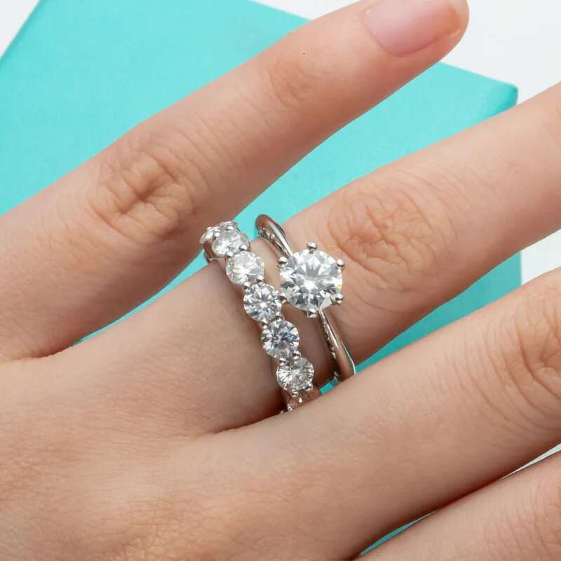 COSFIX Jewel 4mm 5ct D Color Moissanite Wedding Band Ring 925 Silver Full Eternity Band Engagement Rings For Women Wholesale