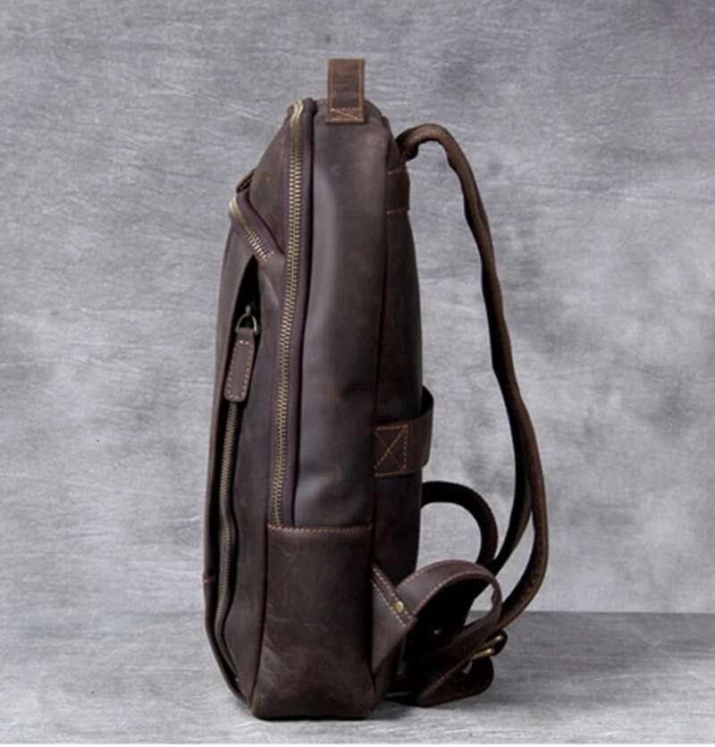 Vintage Crazy Horse Genuine Men Backpack Laptop Leather Daily Bagpack Male Rucksack Trave Hiking Knapsack Large
