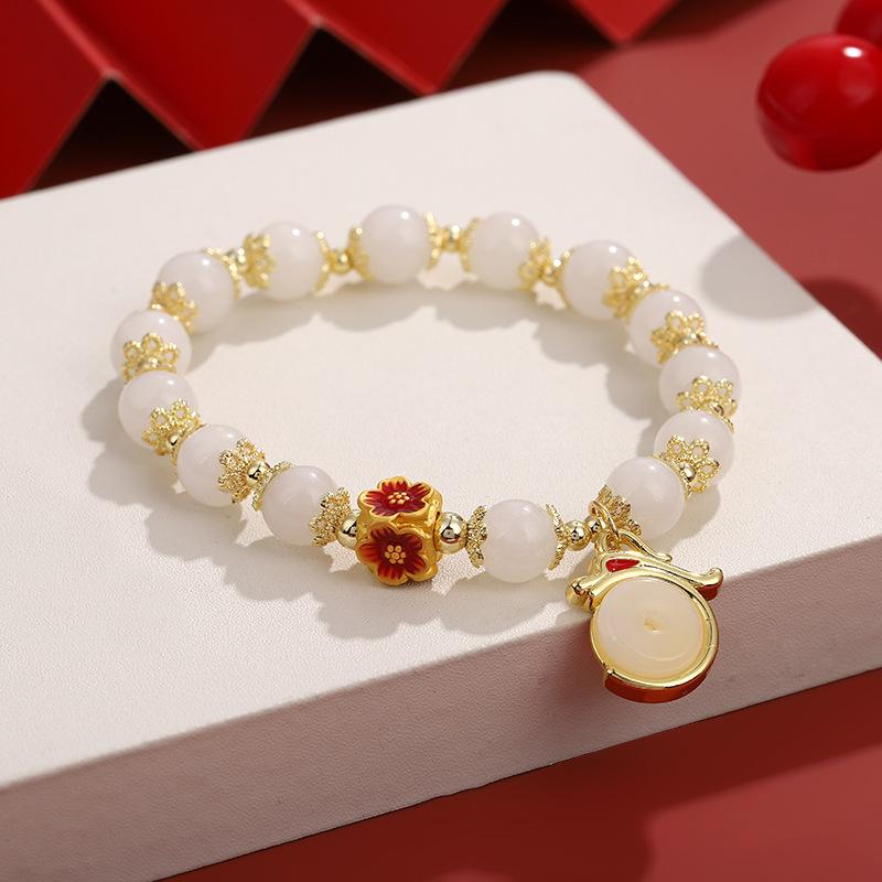 The Chinese style beads lucky Year of the Loong fortune coins agate red rope temple bracelet female