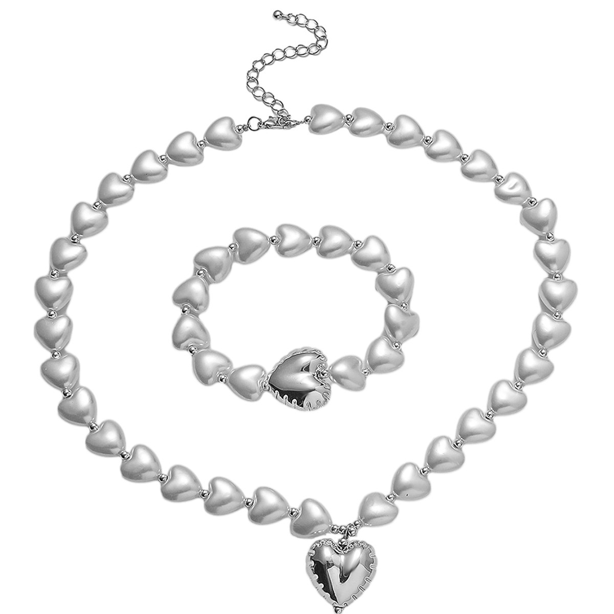 necklace versatile niche jewelry fresh sweet style gold and sier peach heart set bracelet