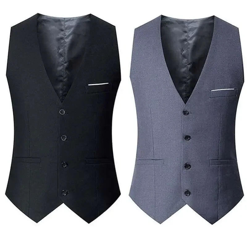 Slim Fit Suit Vests For Men Black Grey Navy Blue Business Casual Male Waistcoat Single Breasted Gilet Homme Formal Jacket 250520