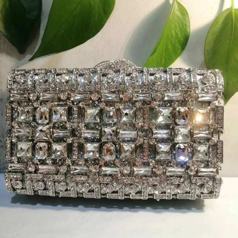 Women Sier Color Crystal Clutch Purse Big Stones Evening Bags Wedding Rhinestone Handbags Bridal Dia Clutches Purses Bag