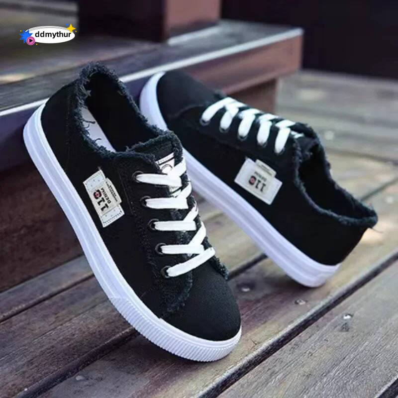2023 New Spring Summer Women Canvas Shoes flat sneakers women casual low upper lace up white shoes ddmythur