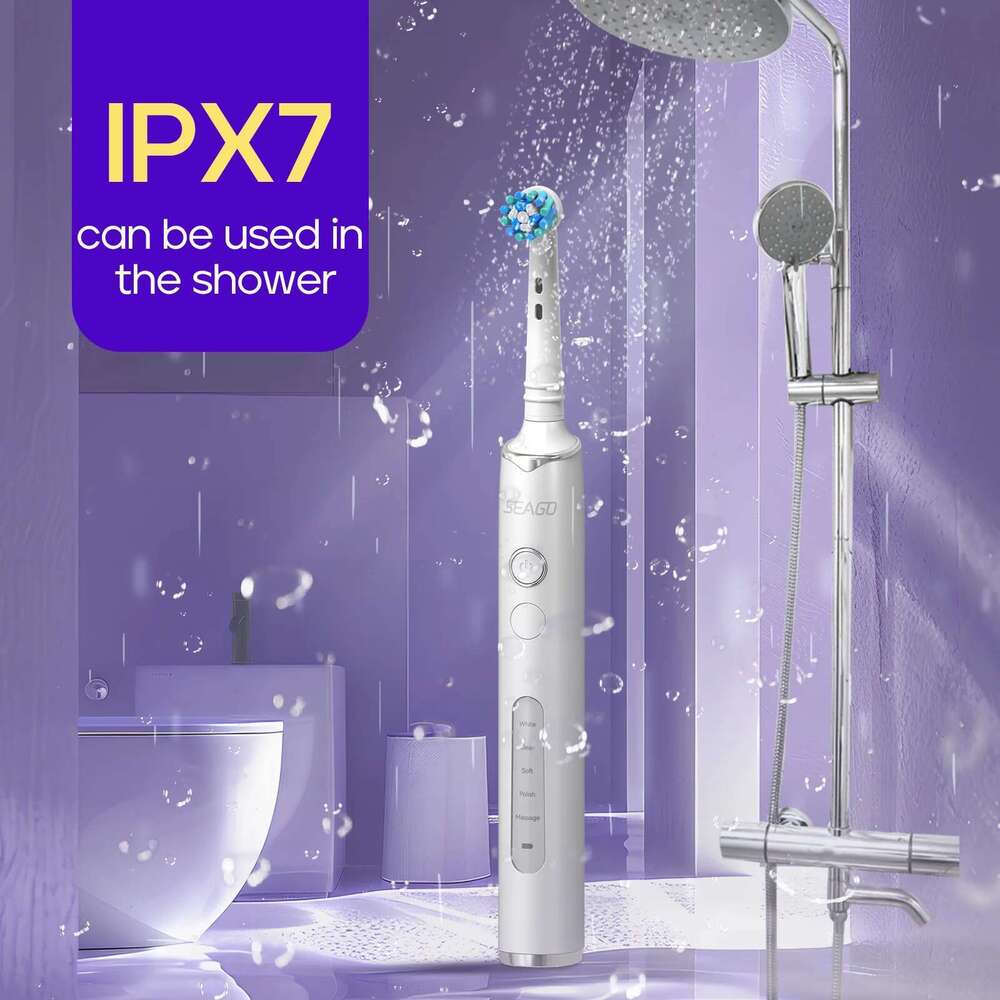 Seago Rotating Electric Rechargeable Teeth Cleaning with 8 Brush Toothbrush Heads 5 Modes Portable Smart Timer