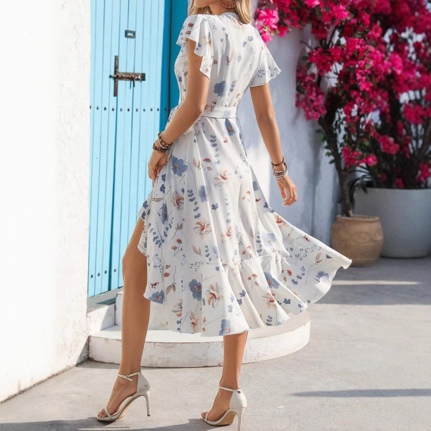 Designer Dress Women's 2025 Summer Printed Ruffle Short Sleeve Lace Dress Hot Girl Plus Size Dress Sexy Dress