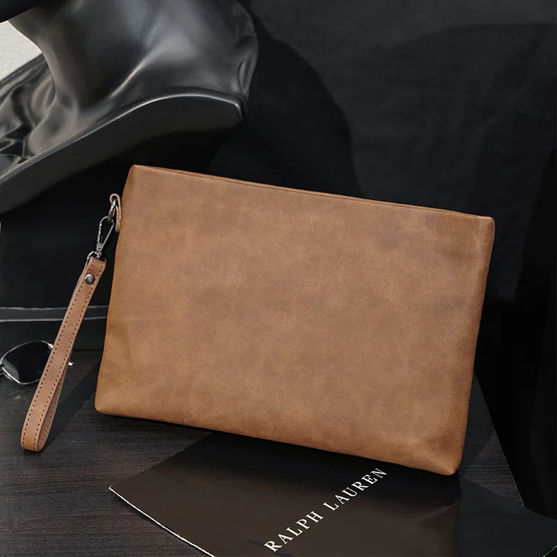 Luxury Vintage Clutch Bag Men Handbags Crazy Horse Leather Clutches Bag for Men Envelope Bag for IPAD Clutch Male Hand Bags