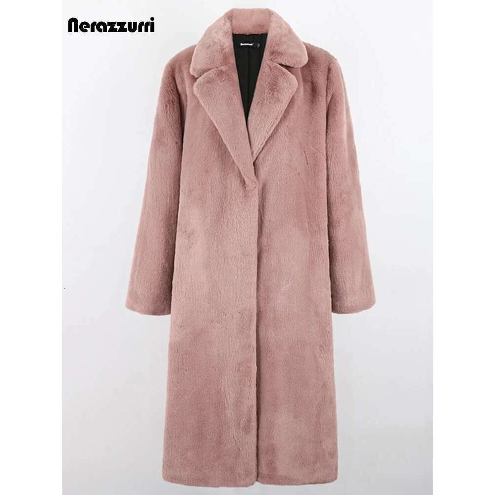 Nerazzurri Winter Clothes 2022 Long Thick Warm Soft Colored Fluffy Big Size Faux Rex Rabbit Fur Coat Women Lapel 4Xl 5Xl