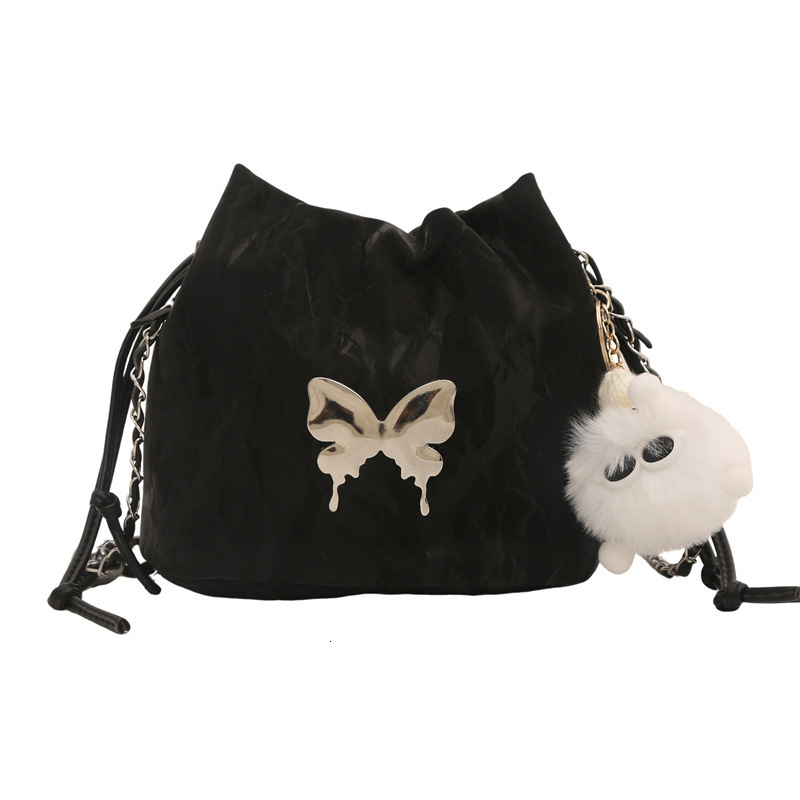 Summer New Women's Popular Handbag Butterfly Bucket Bag High Quality Texture Chain Designer Crossbody Exquisite Drawstring Bundle Single Shoulder