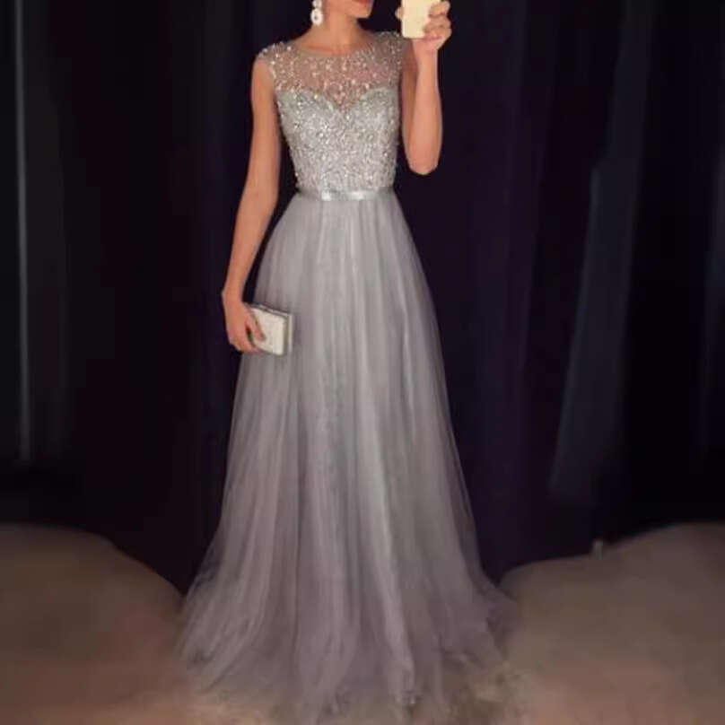 European American spring and summer women's hot selling mesh sleeveless sequin dress 2025 temperament versatile new trend clothing ins