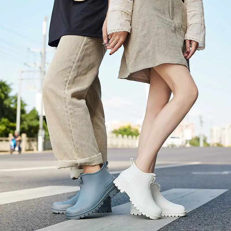 Rain Boots for Men and Women Waterproof Shoes Short Tube Non-slip Thick Sole Wear-resistant Warm Couple Camping Shoes 250515