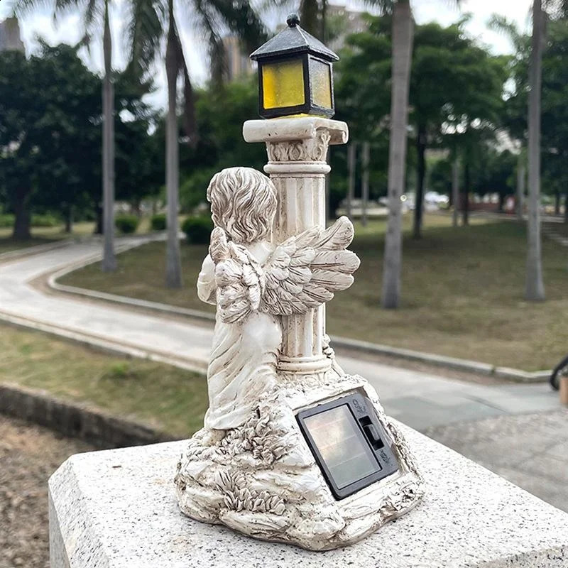 Solar Lamp European Roman Column Angel Sculpture Outdoor Garden Courtyard Home Decoration Resin Crafts Home Accessories 250519 - view 4