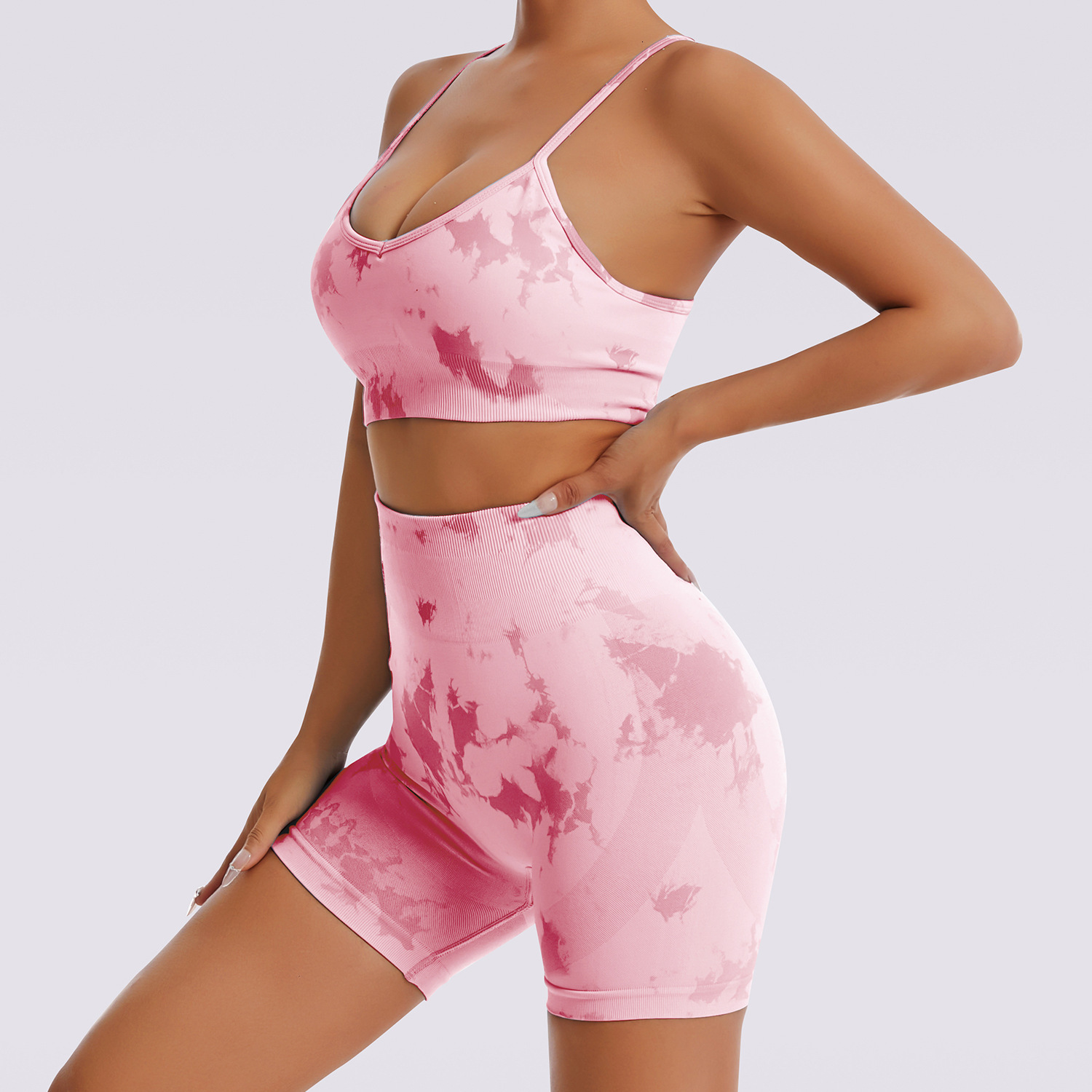 New leopard print shorts, shock-absorbing bra, elastic quick drying fitness yoga suit, sports suit for women