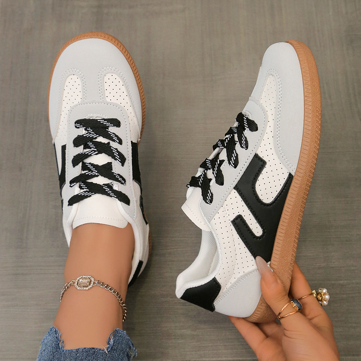 Large Size Thick Soled Board For Women New Comfortable And Versatile Casual Shoes Low Cut Lace Up Casual Shoes Flat Bottom Trendy Shoes Ddmysaturn