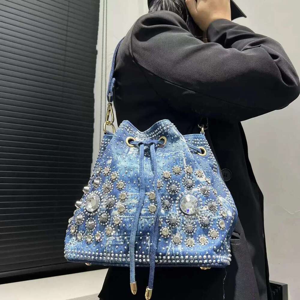Women's Fashion Elegant Shoulder Bag Large Capacity Drawstring Dia Denim Handbag