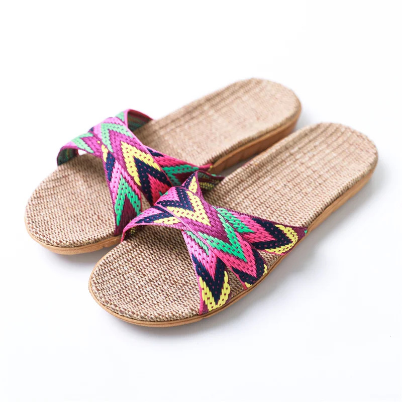 Linen slippers for women in summer indoor couple home anti slip thick soled home cool slippers for men in summer 250519
