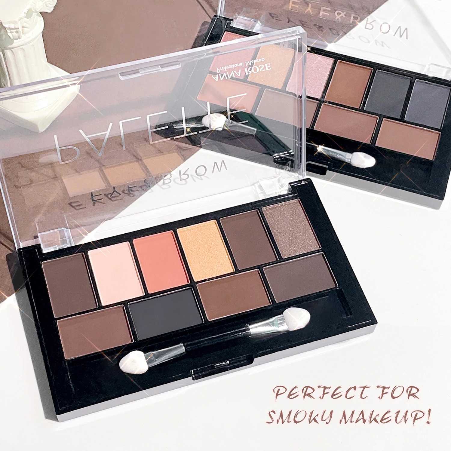 10-Color Eyeshadow Palette With Brush Smokey Grey Brown Shades Matte Shimmer Glitter Highlight Long-Lasting Waterproof SweatpXJ250520