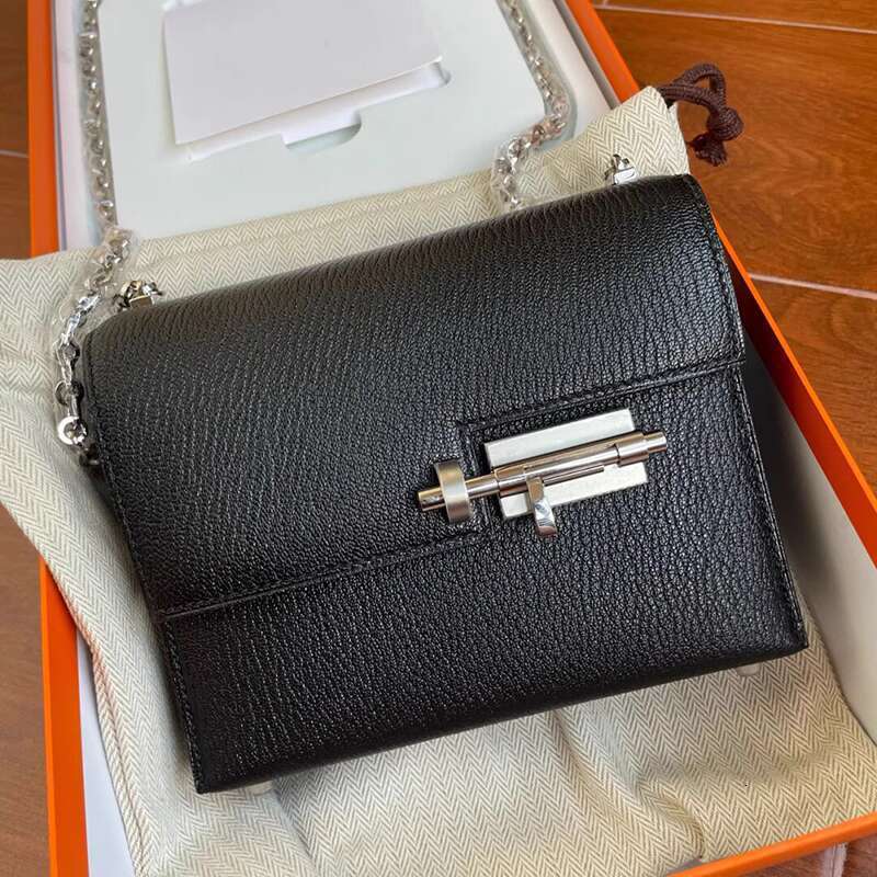 Yang Mi s same chain pin new single shoulder crossbody leather women bag small square toe cover layer cowhide simple