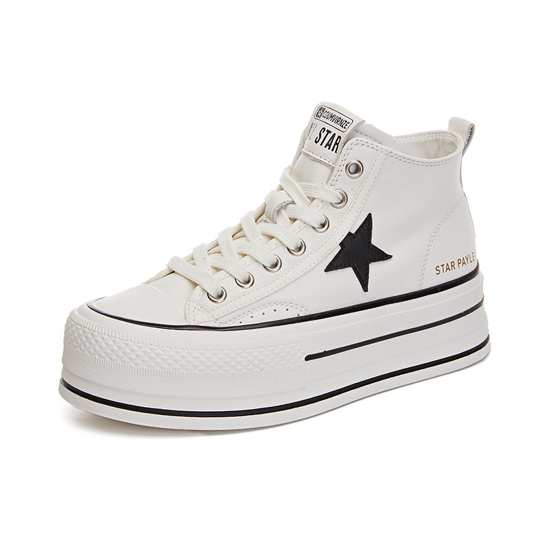 High-top casual shoes female head layer cowhide small white shoes 2025 spring new thick bottom hundreds of casual shoes female fashion heigh