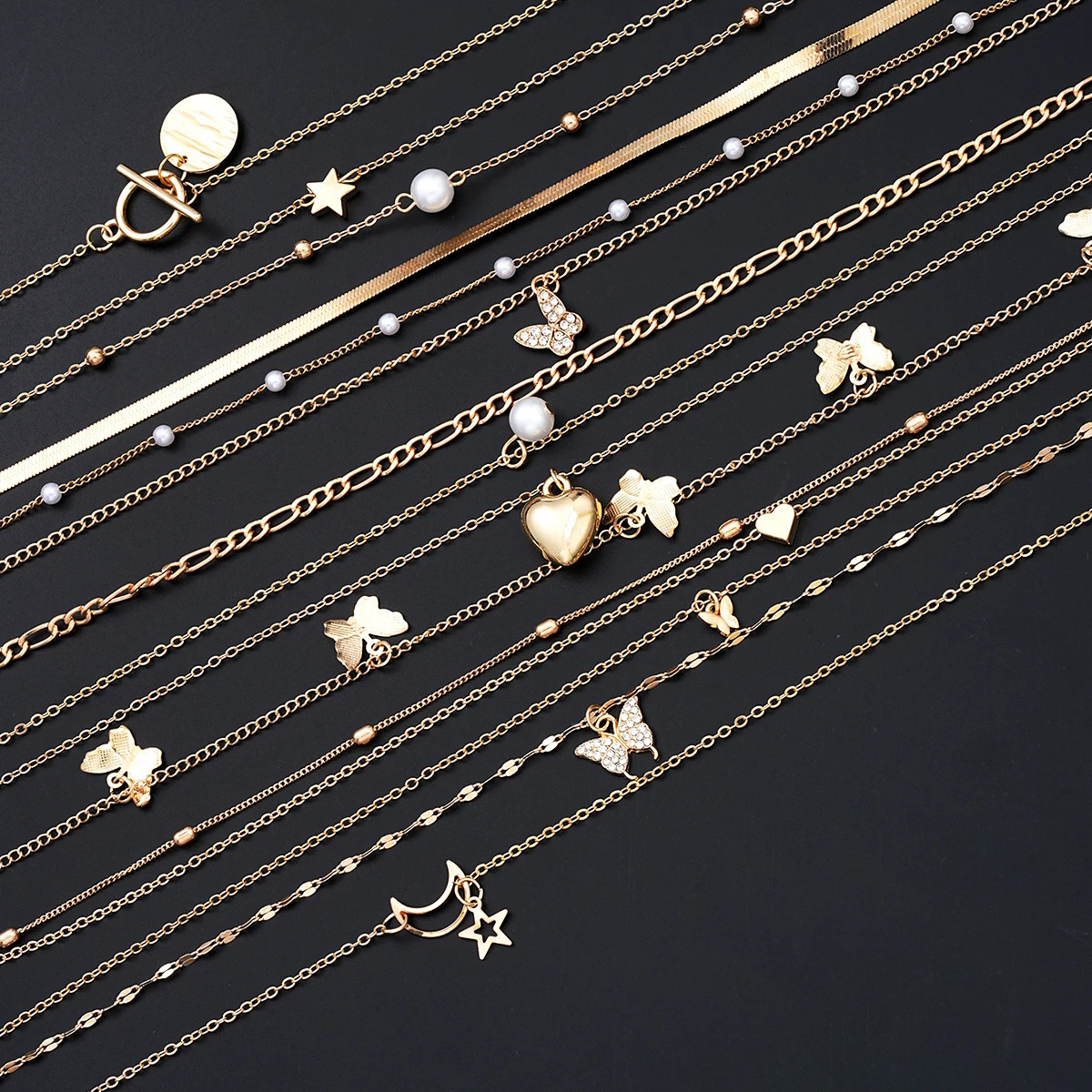 Simple Stackable Necklaces Set for Women Fashion Butterfly Heart Star Pearl Moon Pendant Necklaces Boho Jewelry Gifts 2025 250520