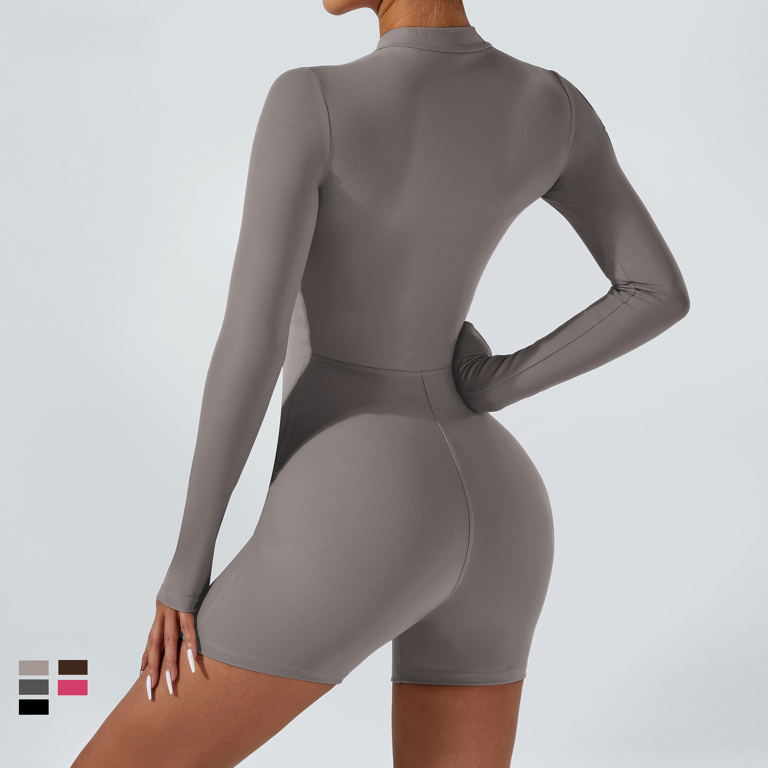 New open neck zipper long sleeved yoga dance fitness suit tight fitting sports jumpsuit