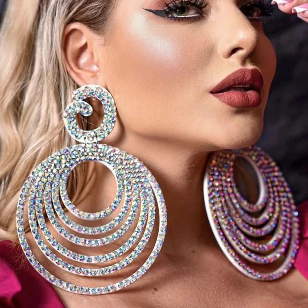 Personality AB Color Large Hoop Earrings Gift Exaggerated Multi Layer Circle Drop Earrings Drag Queen Jewelry Accessories 250519