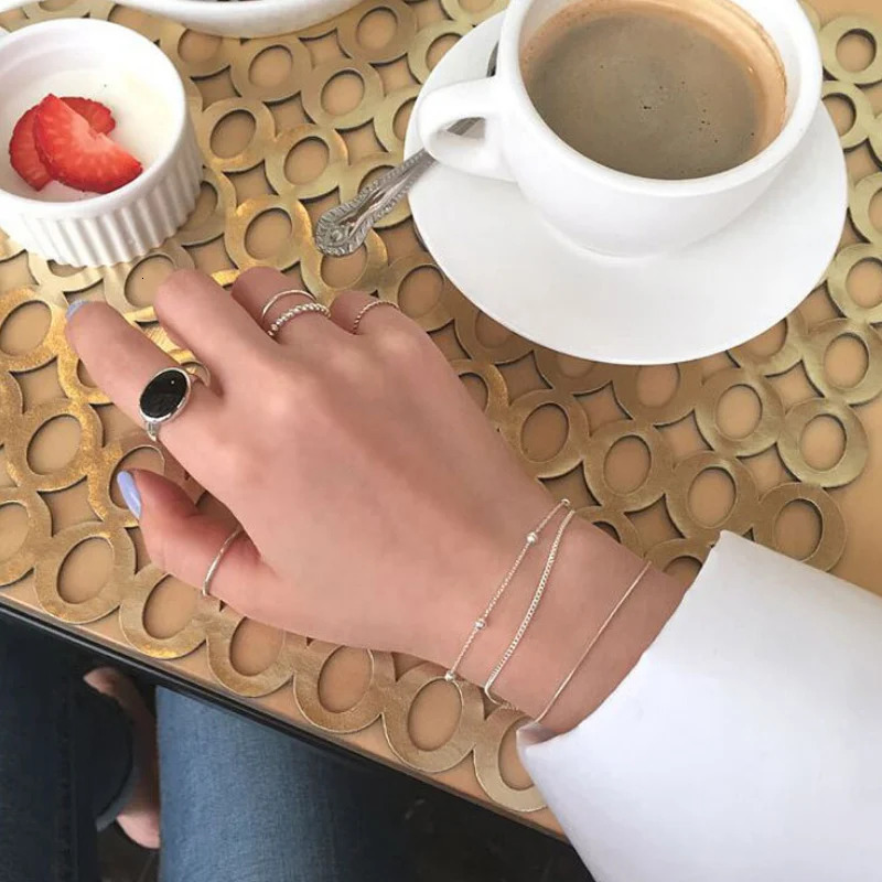 F.I.N.S 925 Sterling Silver Fashion Womens Bracelet Double Layer Beads Charm Bracelet For Women Girls Friendship Bracelets 250520