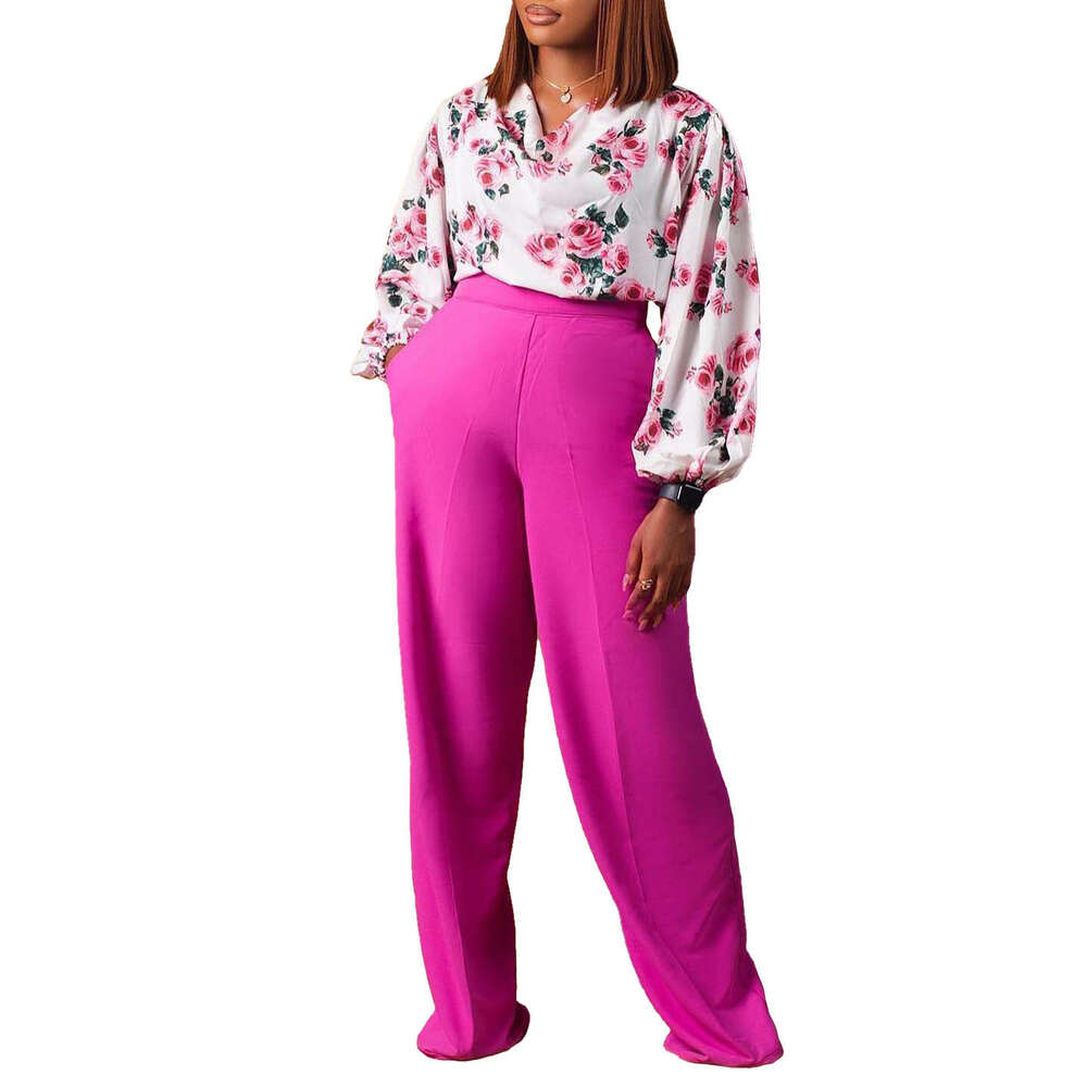 hoodie Women's Wear D3235 Large Women's New Fashion Printed Strap Top Wide Leg Pants OL Two Piece Set jacket