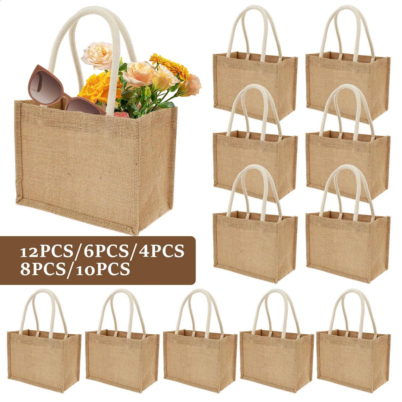 Burlap Tote Bags Mini Burlap Beach Bags Portable Jute Tote Bag Multipurpose Burlap Hand Bags for Shopping Trips Beach School 250516