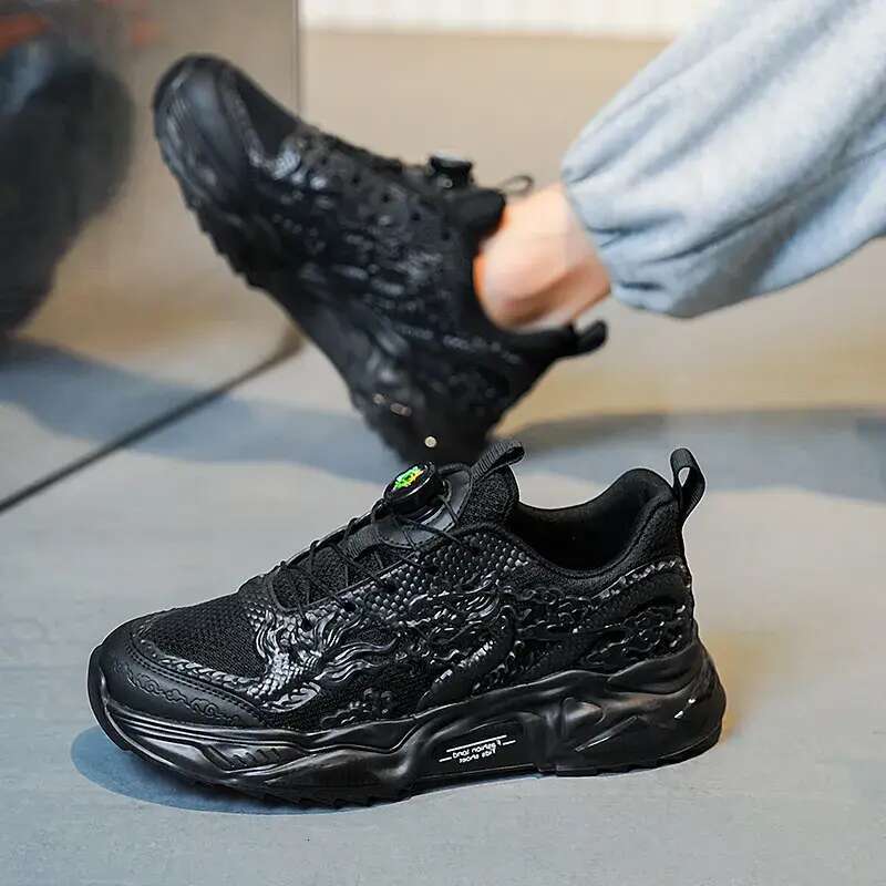 Running Shoes for Men Dragon New Year Style Black Gold Red Trendy Non-Slip Durable Sneakers Outdoor Activities