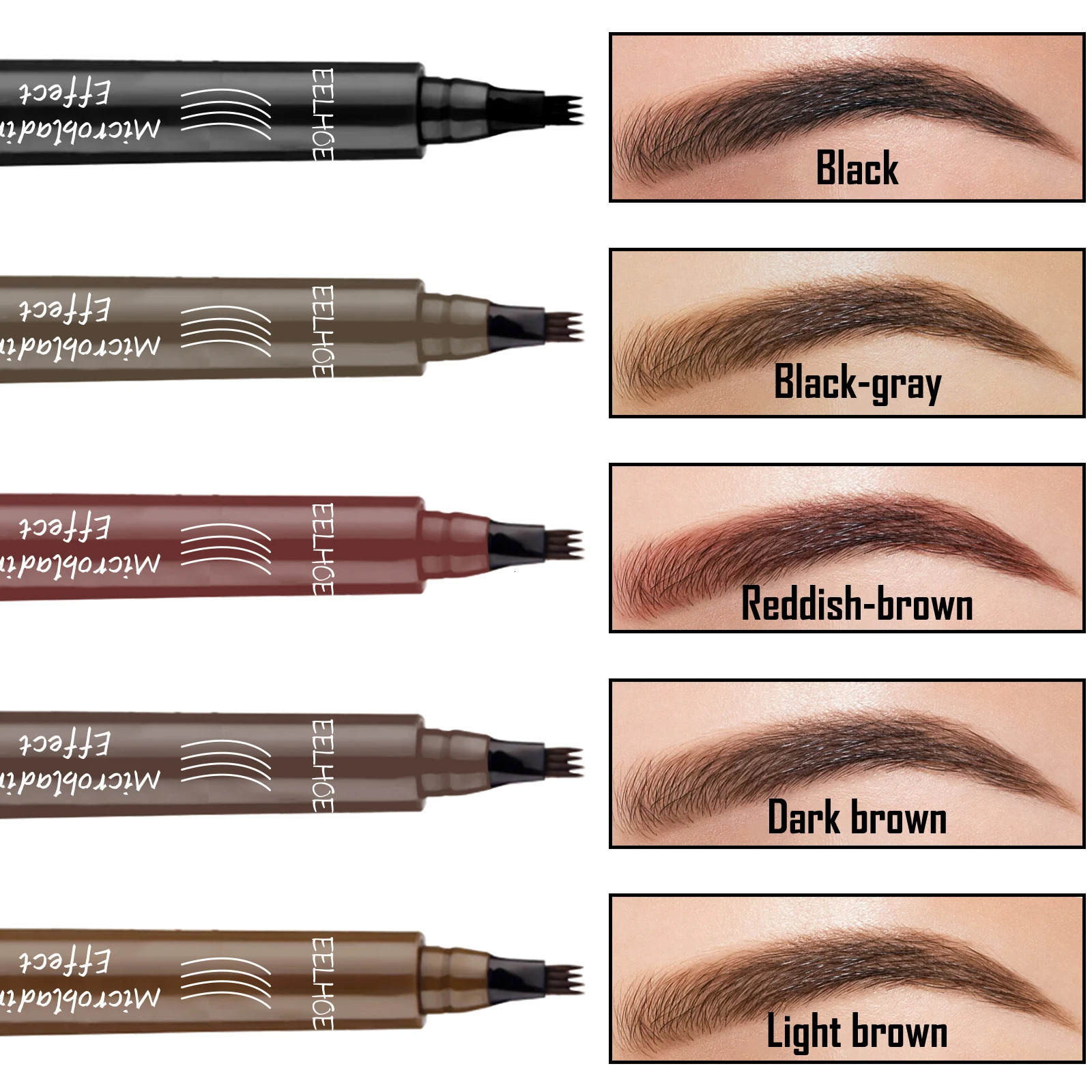 4 Forks Eyebrow Pencil Waterproof Long Lasting Dark Gray/Red Brown NO Smudging Eyes Liquid Eye Brows Pen Female Makeup Products 250515