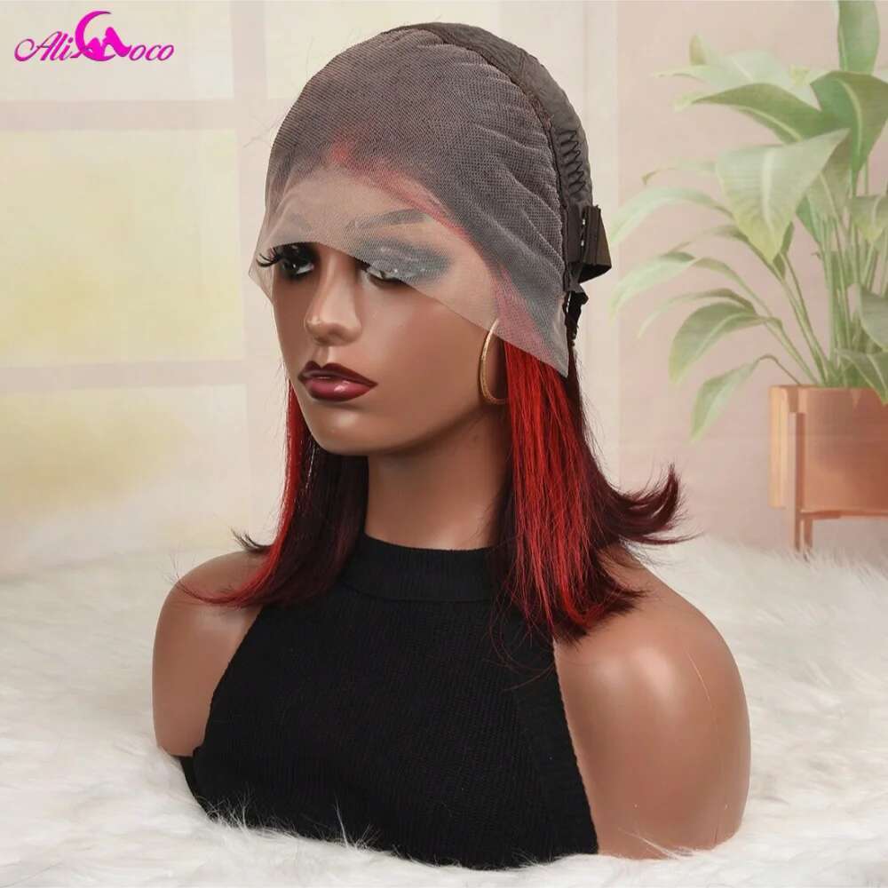 Highlight Red 99J 180 Density 13x4 Lace Front for Women Straight Short Bob Wig Human Hair Wigs