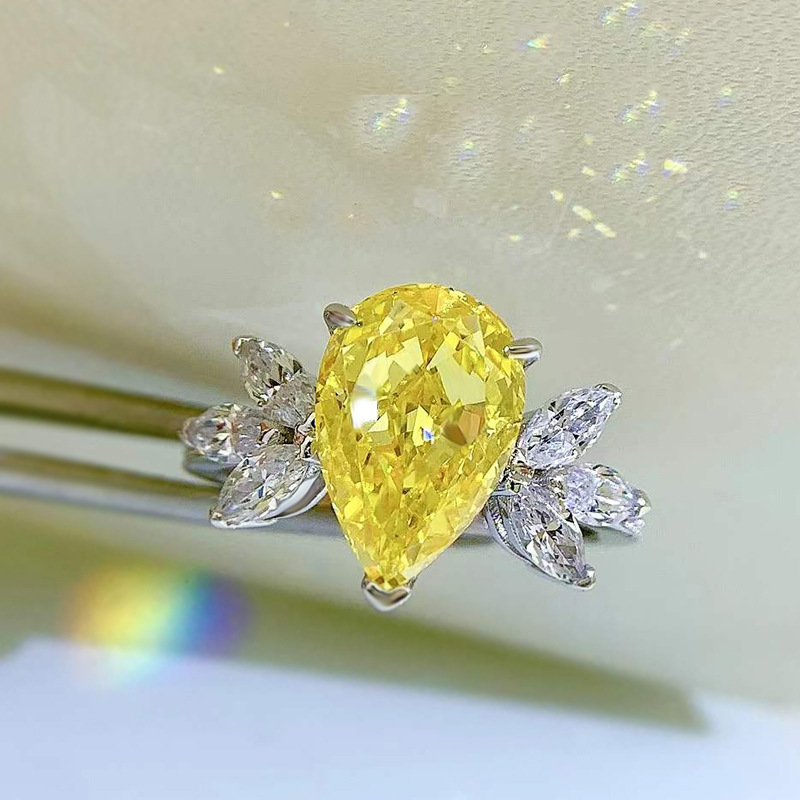 New S925 Sterling Silver 8*12 Radiant Yellow Diamond Ring, High-Carbon, Elegant Design, Perfect for Engagement or Special Occasions