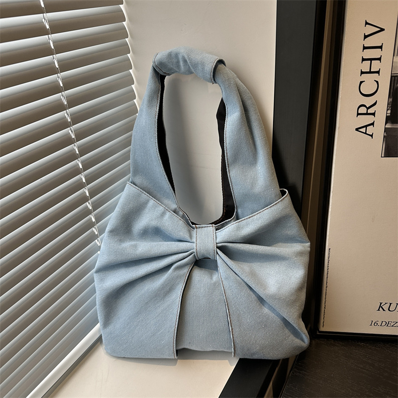 Free Delivery Designer Bag 2025 Fashionable And Simple Denim Single Shoulder Hand Exquisite Bow Niche Commuter Tote Luxury Bag