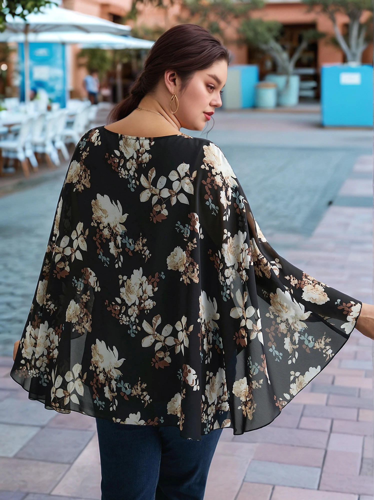 PlusSize Womens Solid Layered Cape Sleeve Printed Top Versatile Round Neck TShirt Suitable for Summer Casual We 250514