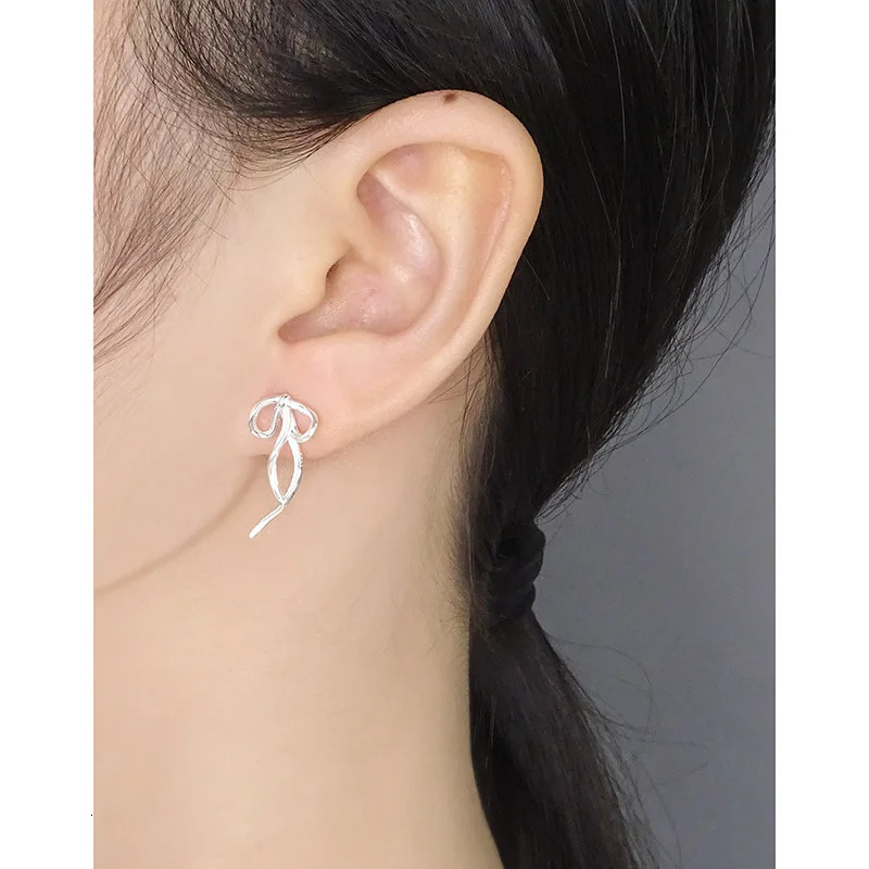 F.I.N.S Korean Versatile Ribbon Bow Original S925 Sterling Silver Stud Earrings Bowknot Pierced Ear Fine Jewelry Prevent Allergy 250517