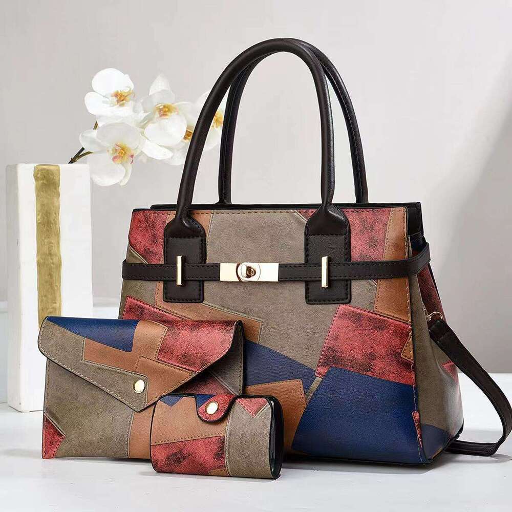 Three piece set mother handbag splicing large capacity women s shoulder crossbody bag commuting tote bags
