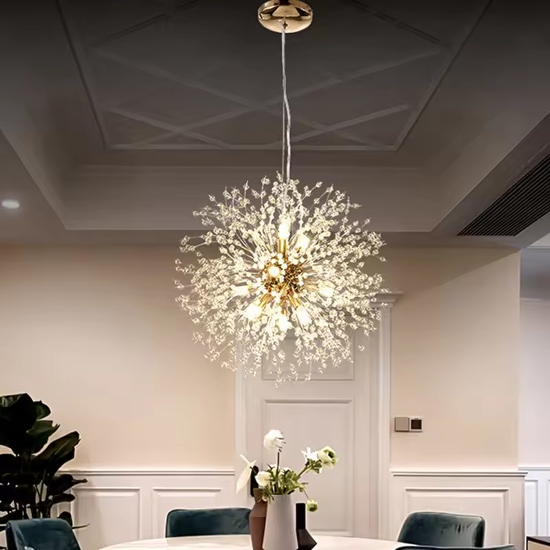Nordic Dandelion Led Pendant Lamp Modern Living Room Round Crystal Clothing Store Art New Restaurant Bedroom Chandelier Lighting