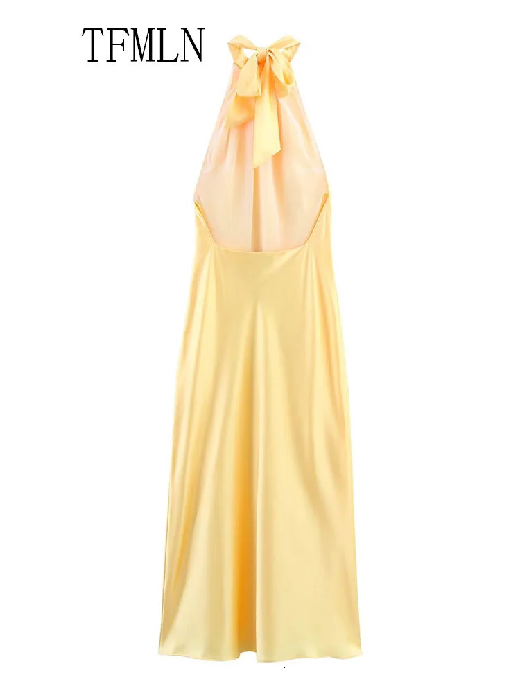 TFMLN Elegant Women Solid Halter Long Dress Summer Off Shoulder Backless Slim Party Sexy Girls Sleeveless Dresses 250520