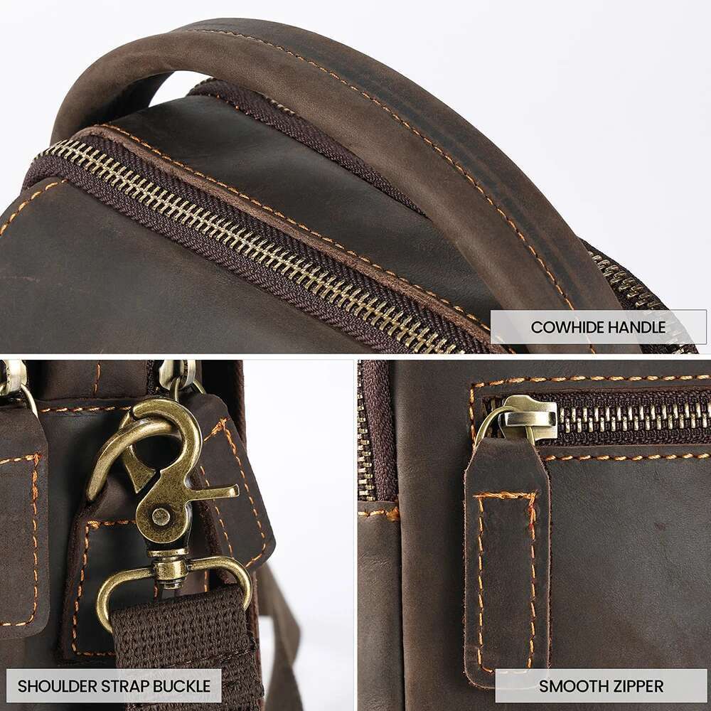 JOYIR Crazy Horse Leather Small Messenger Bag Men Vintage Shoulder Crossbody Bags For 7.9"Ipad Work Business Travel Handbag